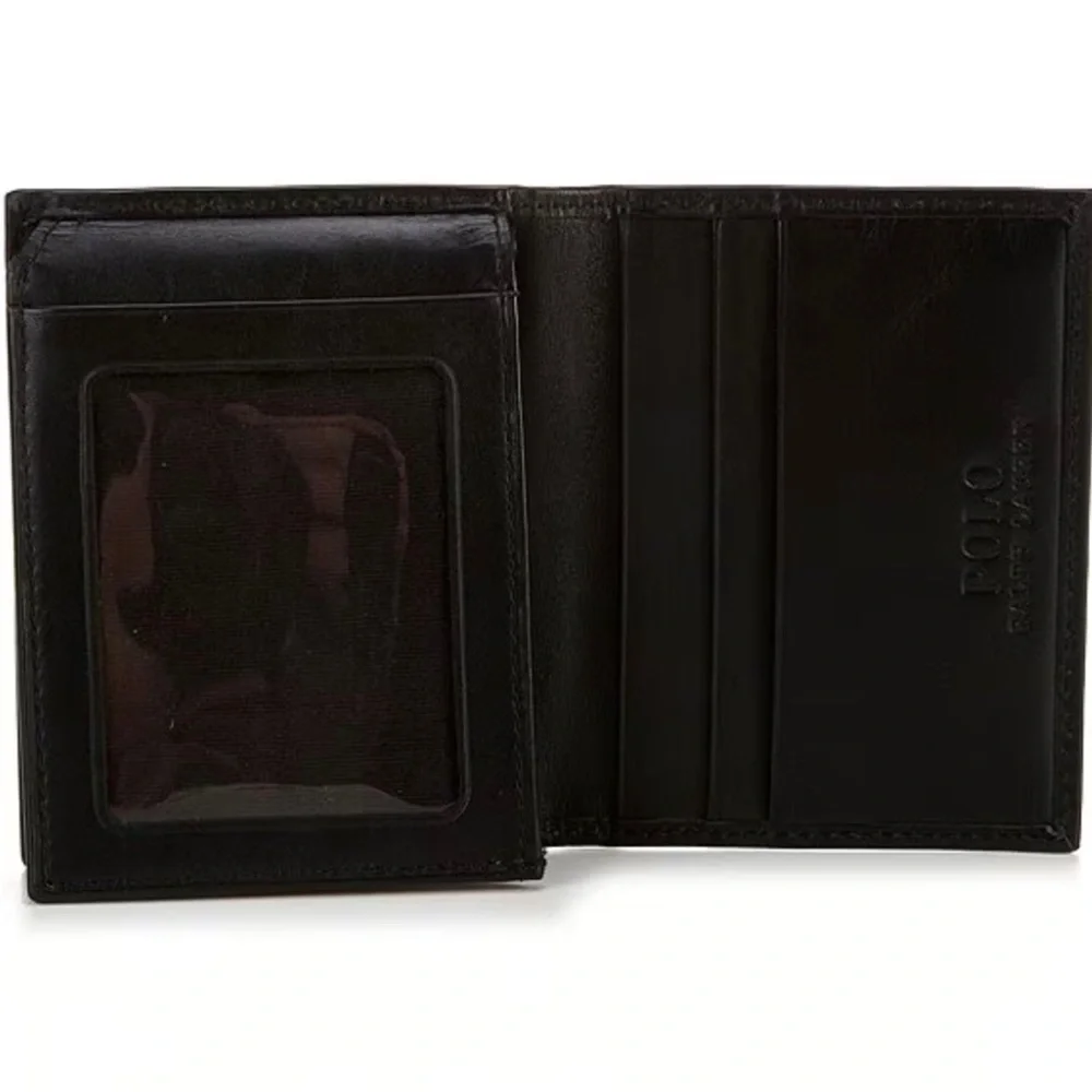Polo Ralph Lauren Burnished Leather Billfold Wallet Black